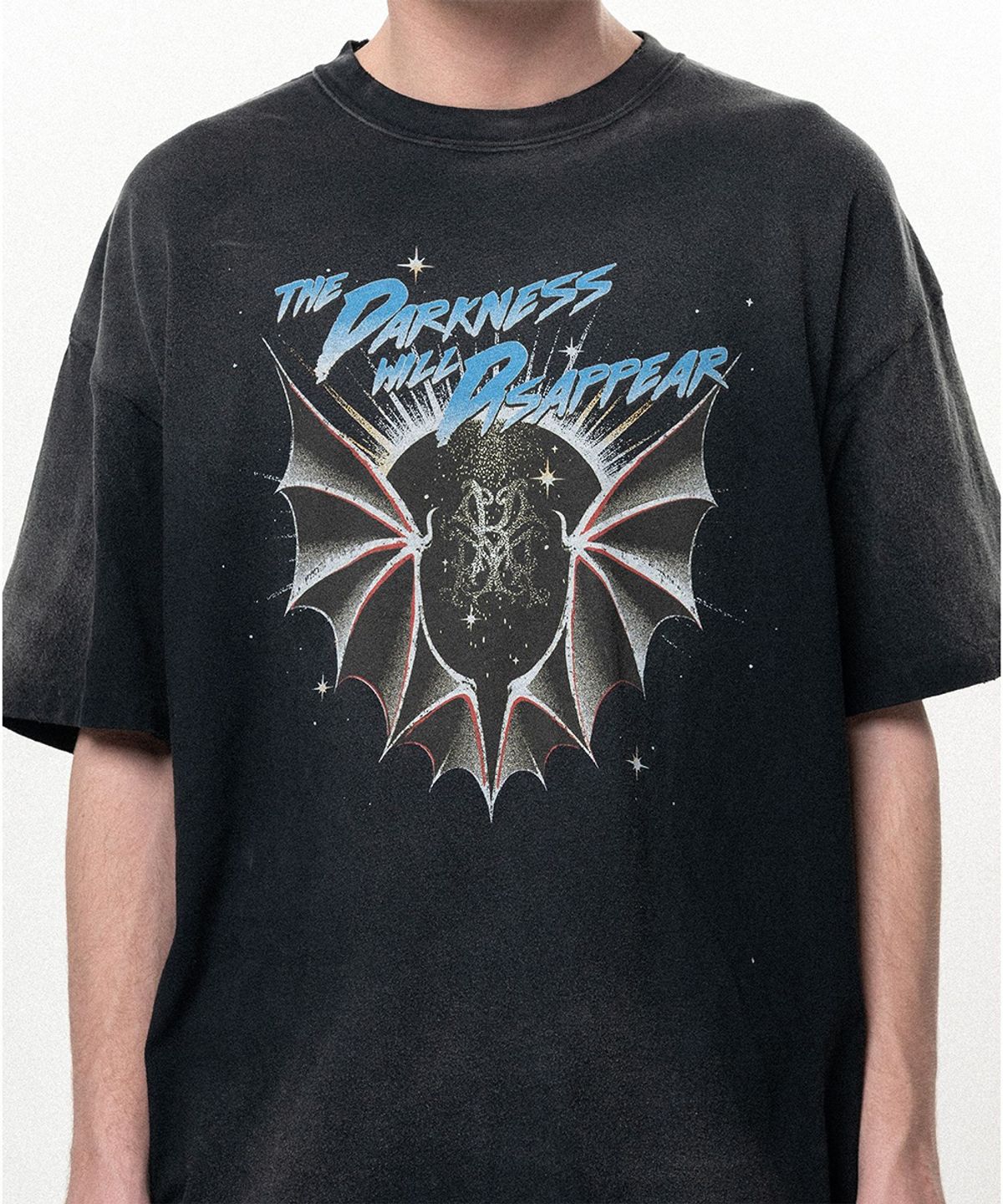 카미야(KAMIYA) THE DARKNESS WILL DISAPPEAR Distressed T-shirt - BLACK