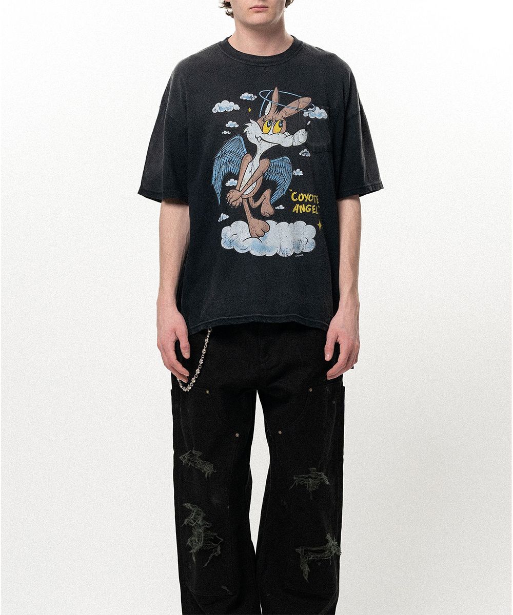 카미야(KAMIYA) COYOTE ANGEL Distressed Pocket T-shirt - BLACK