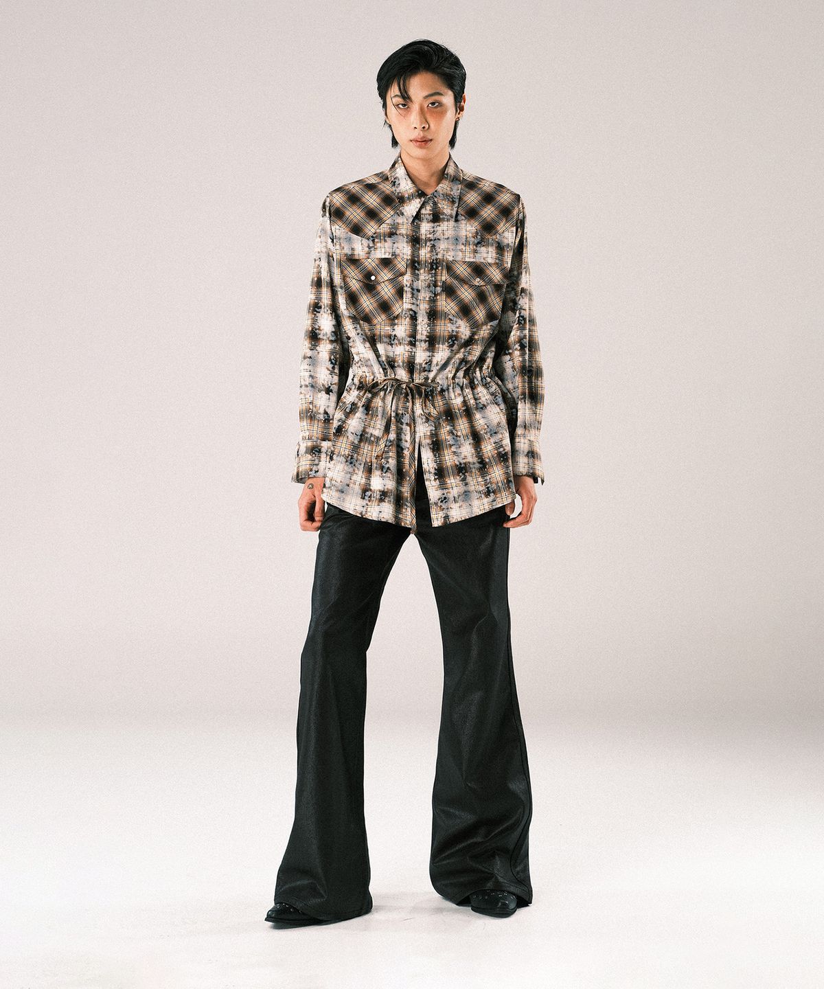 본바이한(BORNBYHAN) FLARE TIED WESTERN CHECK SHIRT YELLOW