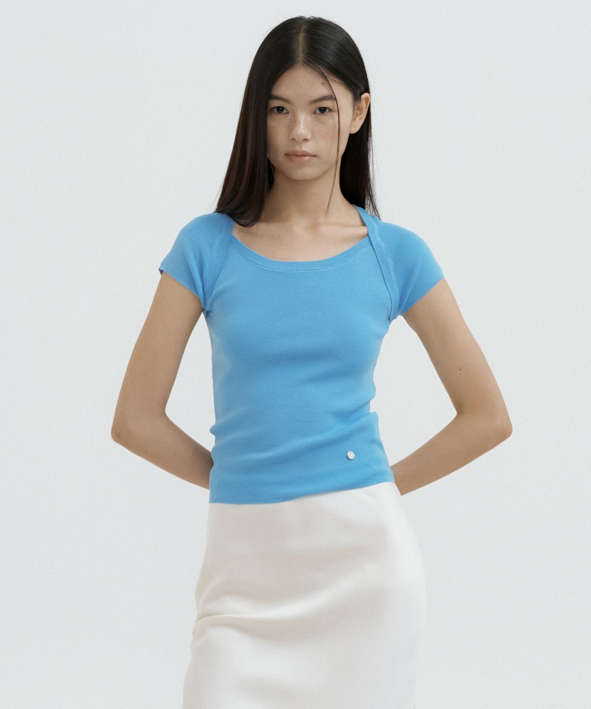 루시르주(LUCIR ZU) Boatneck Bolero Knit Top (sky blue)