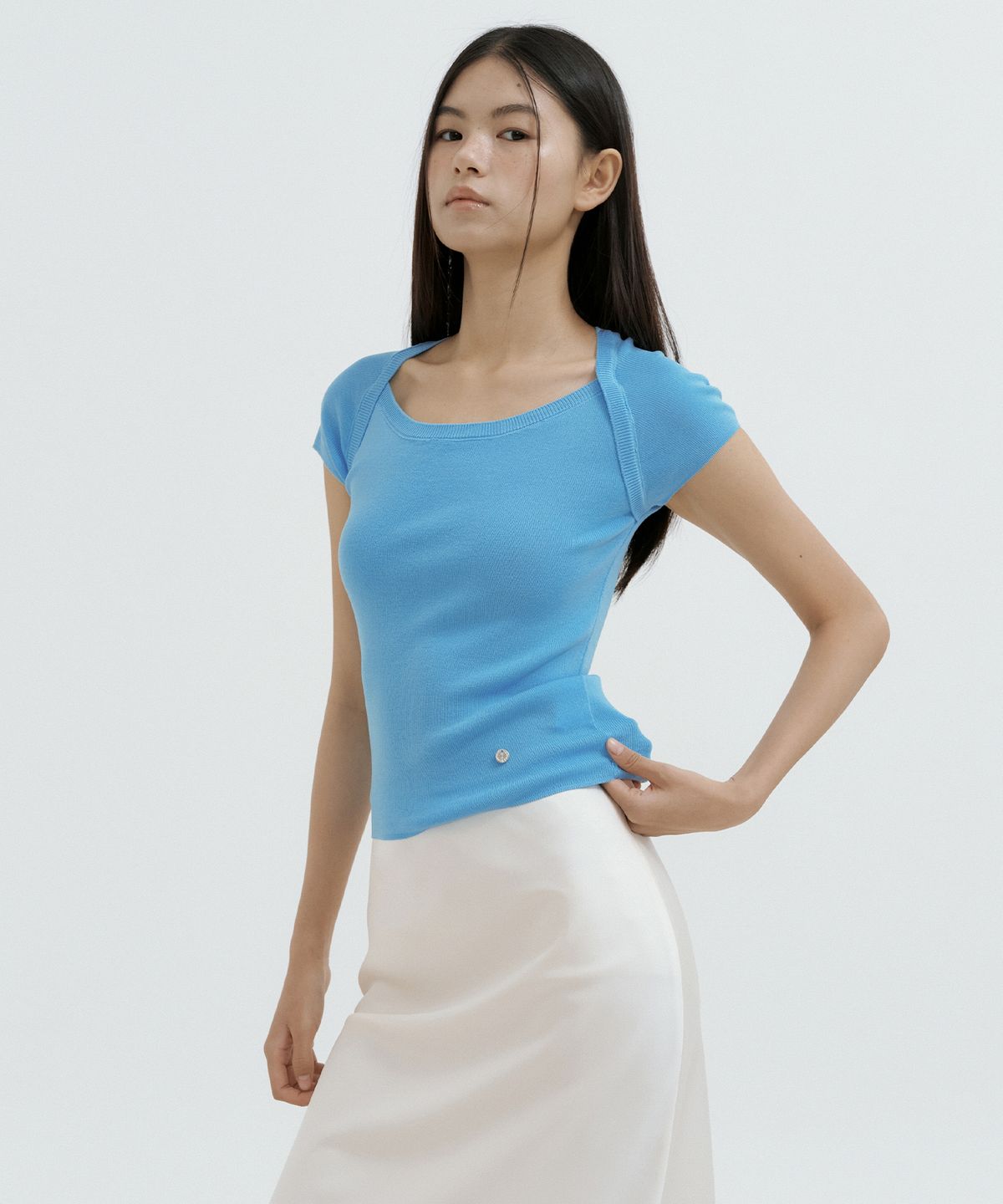 루시르주(LUCIR ZU) Boatneck Bolero Knit Top (sky blue)