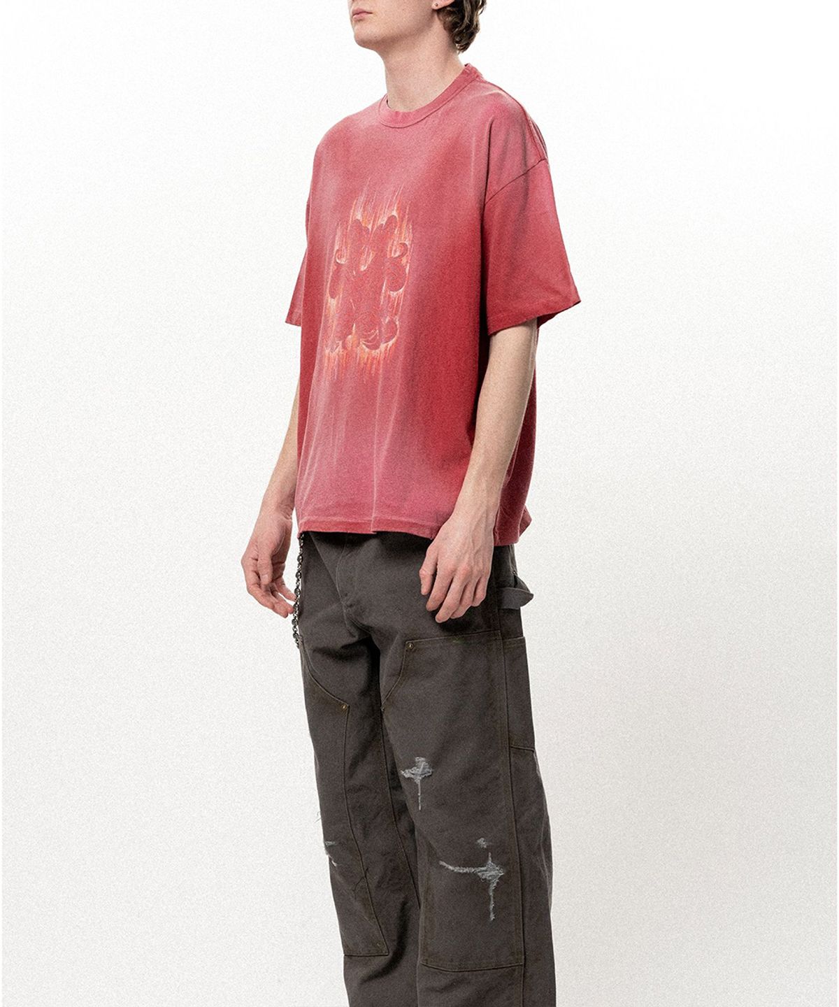 카미야(KAMIYA) CRAYON FLAME Distressed T-shirt - RED