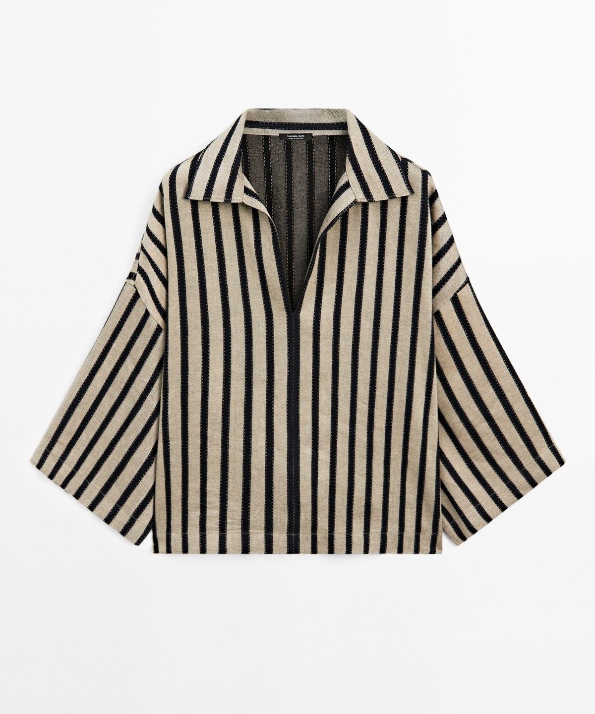 마시모두띠(MASSIMO DUTTI) 오버사이즈 스트라이프 린넨 블렌드 블라우스