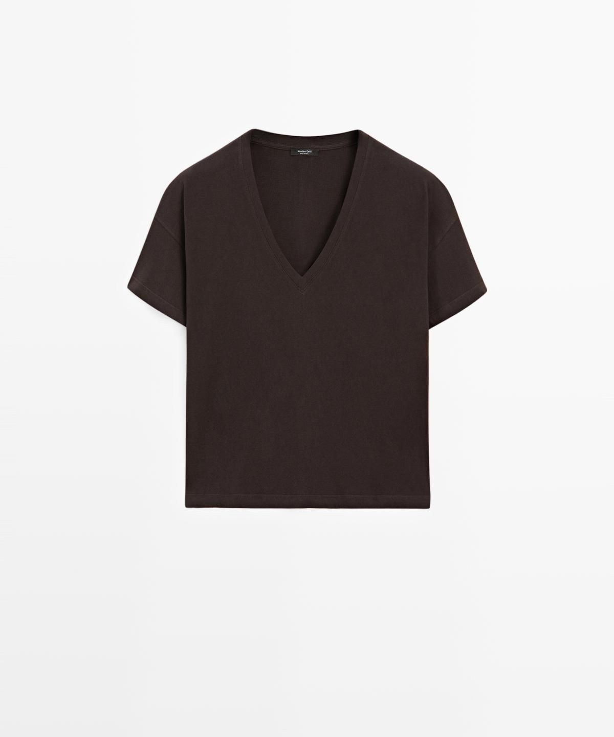 마시모두띠(MASSIMO DUTTI) 크롭핏 플루이드 브이넥 티셔츠