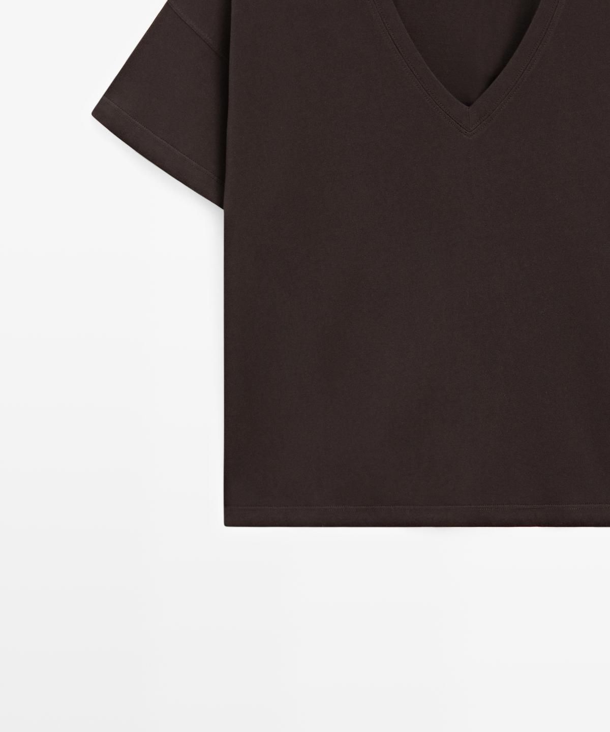 마시모두띠(MASSIMO DUTTI) 크롭핏 플루이드 브이넥 티셔츠
