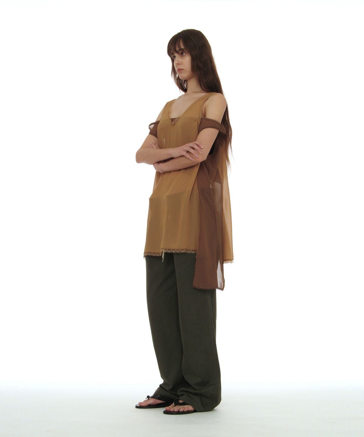 파르티멘토 우먼(PARTIMENTO WOMEN) 어시메트릭 레이스 트림 슬립 드레스_베이지