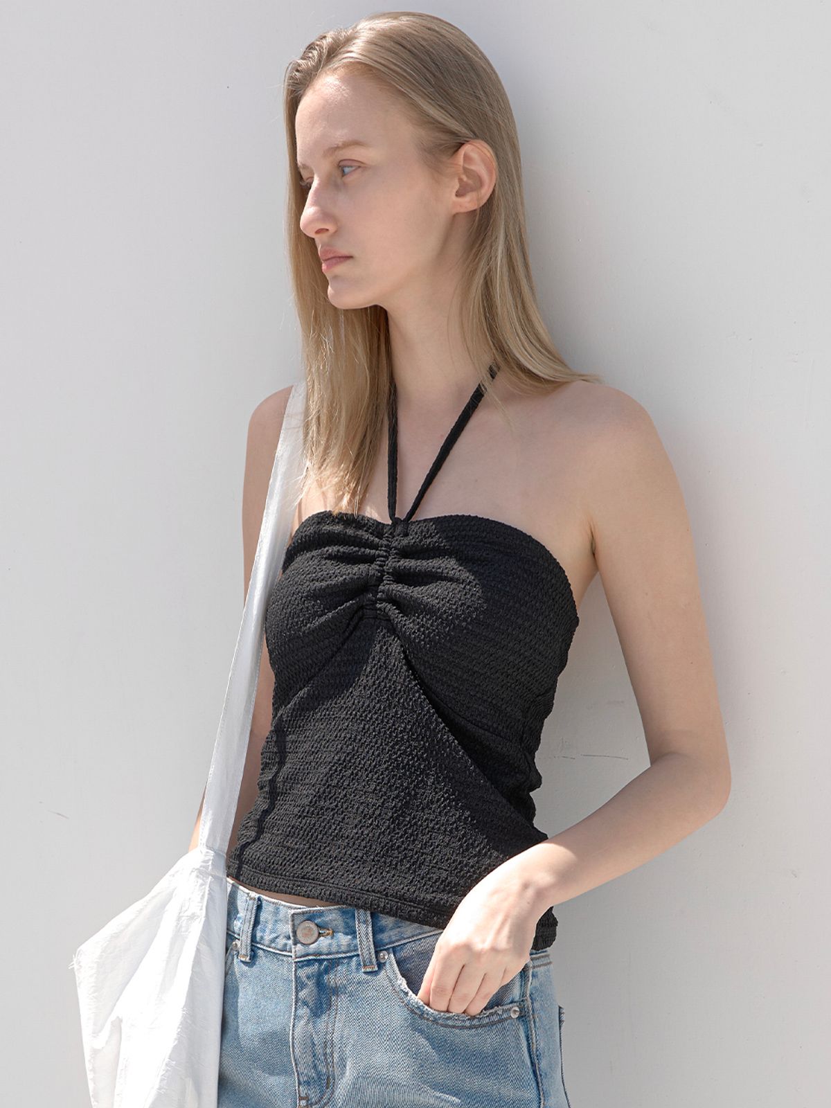 아틀리에 나인(ATELIER NAIN) CREASE STRING SWIM TUBE TOP (SW-833)