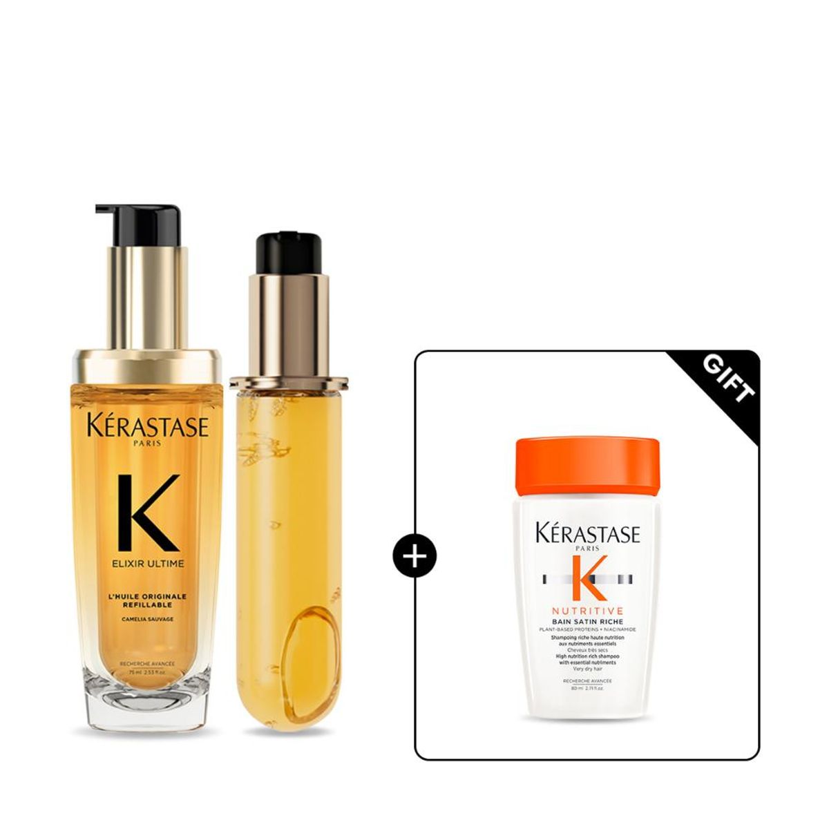 케라스타즈(KERASTASE) 엘릭서 얼팀 오리지널 헤어오일 75ml + 리필 75ml 세트 (+방 뉴트리티브 80ml)