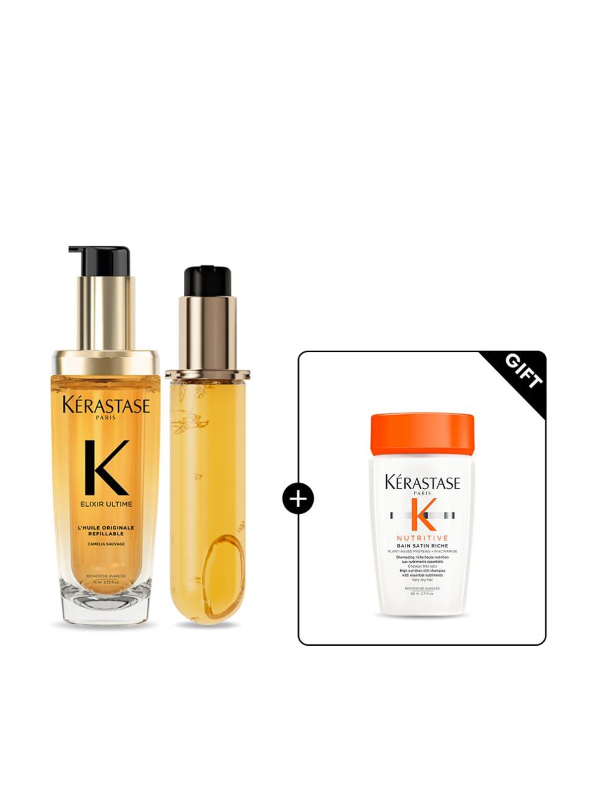 케라스타즈(KERASTASE) 엘릭서 얼팀 오리지널 헤어오일 75ml + 리필 75ml 세트 (+방 뉴트리티브 80ml)