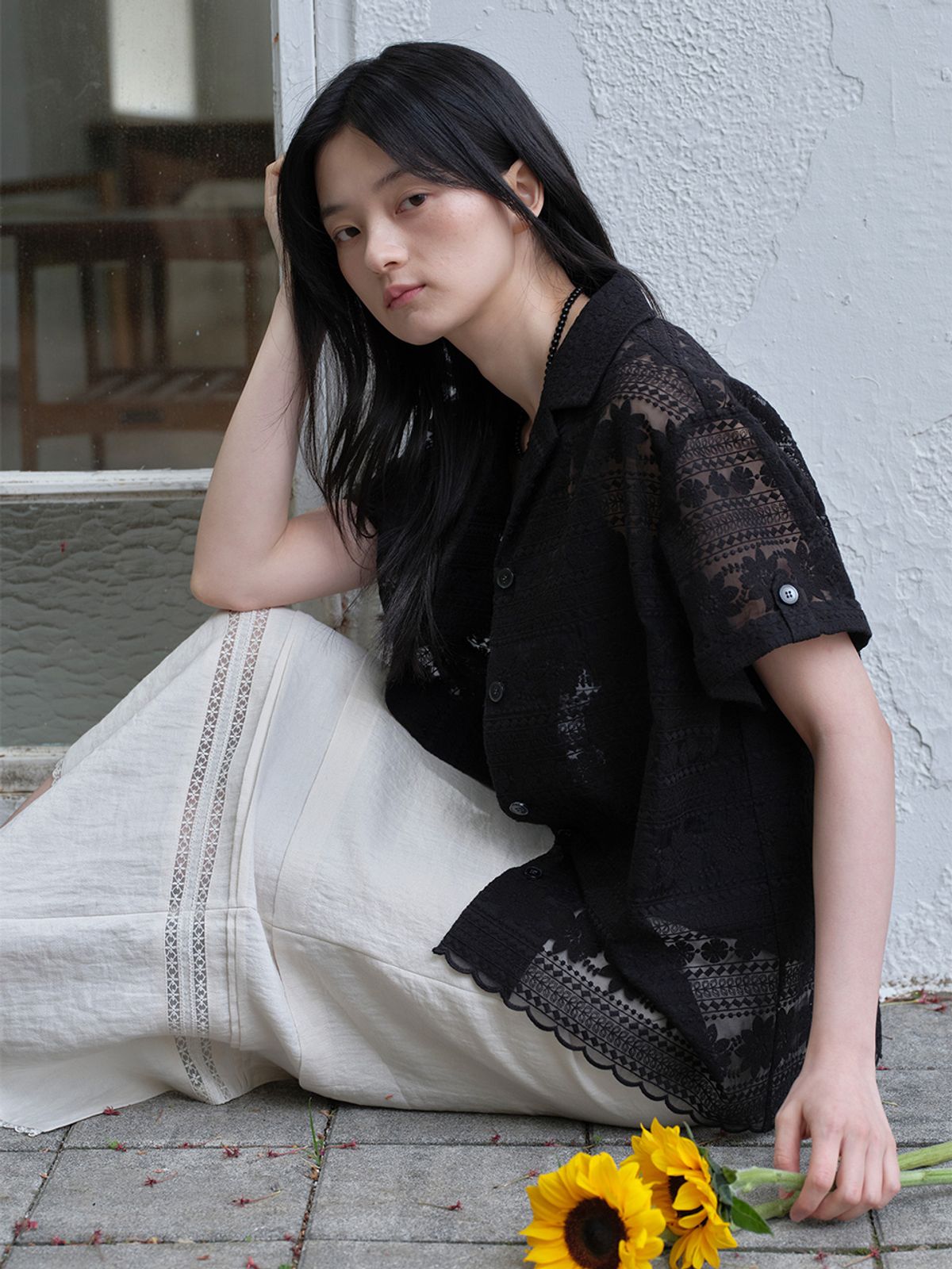 모우트(MOAT) 시어 레이스 셔츠 (모우트 블랙)