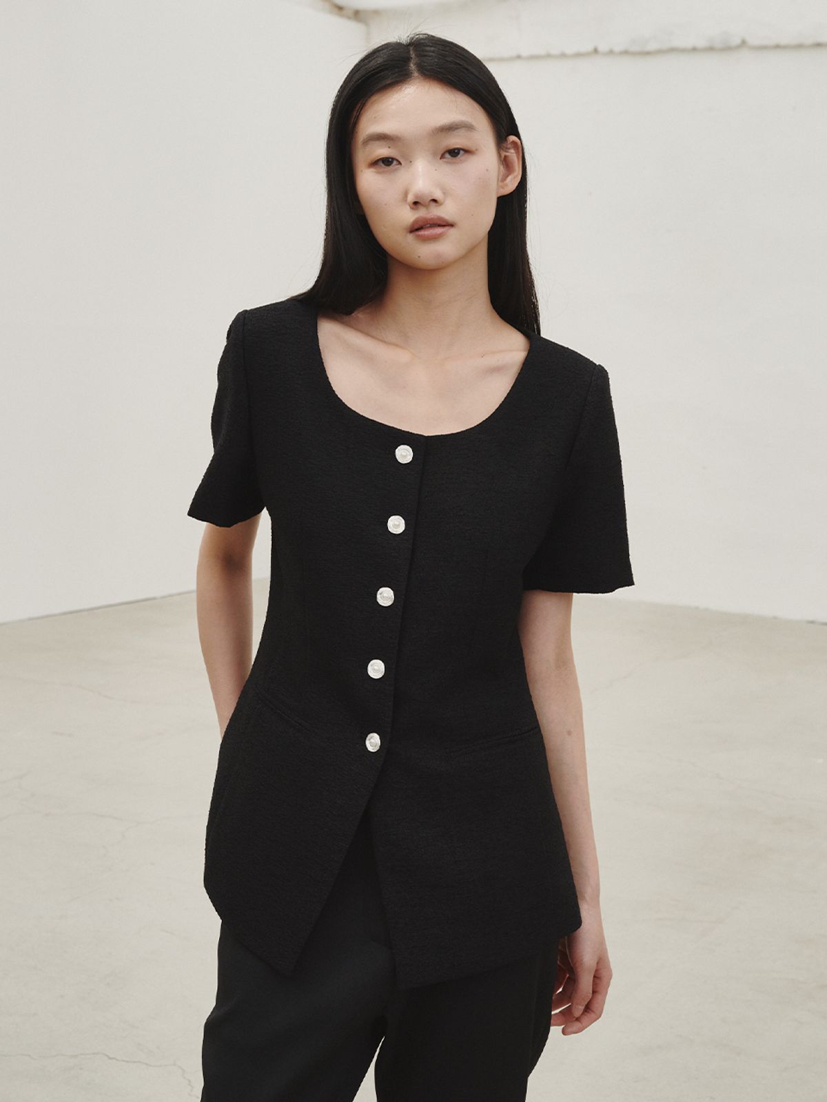 누브(NOUVE) 썸머 트위드 라인 자켓 - 블랙 / Summer Tweed  Line Jacket - Black