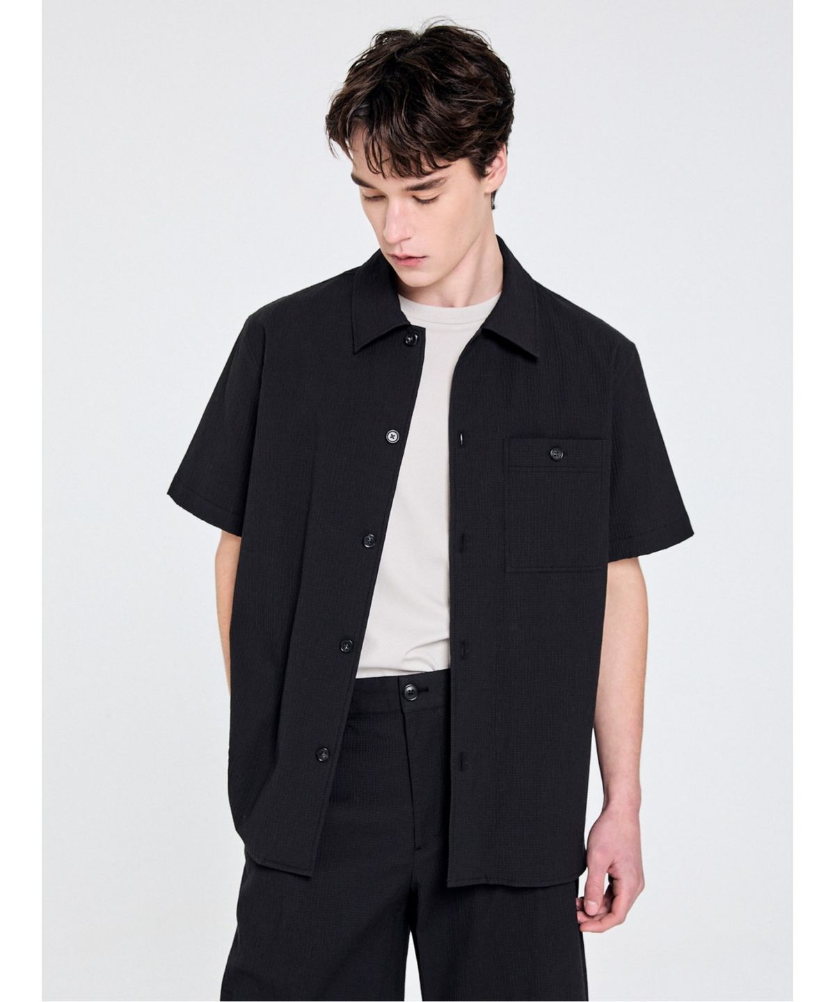 GLXY (갤럭시 라이프스타일)(GLXY (GALAXY LIFESTYLE)) GLXY [갤럭시라이프스타일][三無衣服] AIRY 하프 셔츠 (SETUP)  블랙