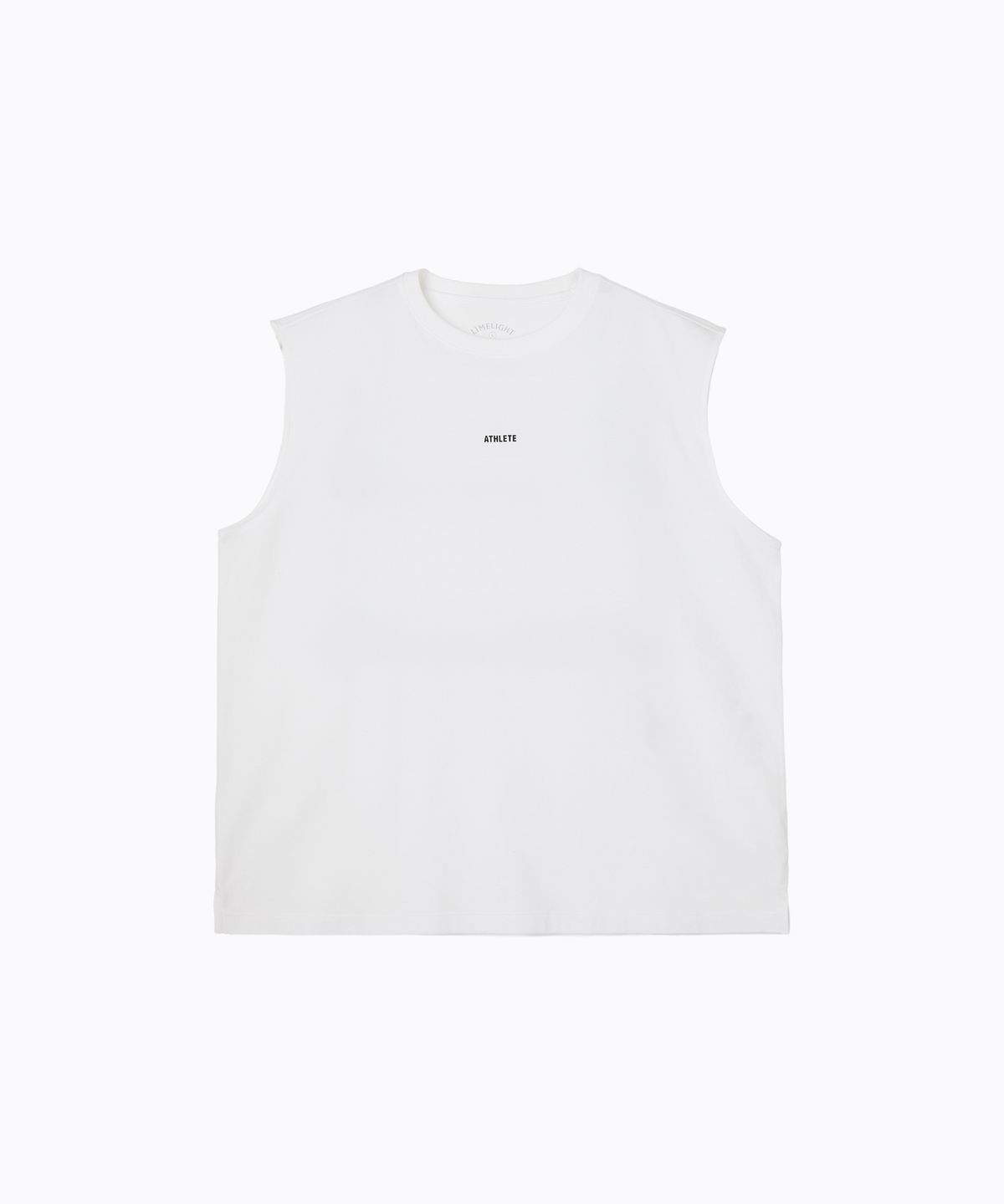 라임라잇 어패럴(LIMELIGHT APPAREL) 애슬릿 백 로고 쿨링 오버사이즈 슬리브리스 (화이트/블랙)
