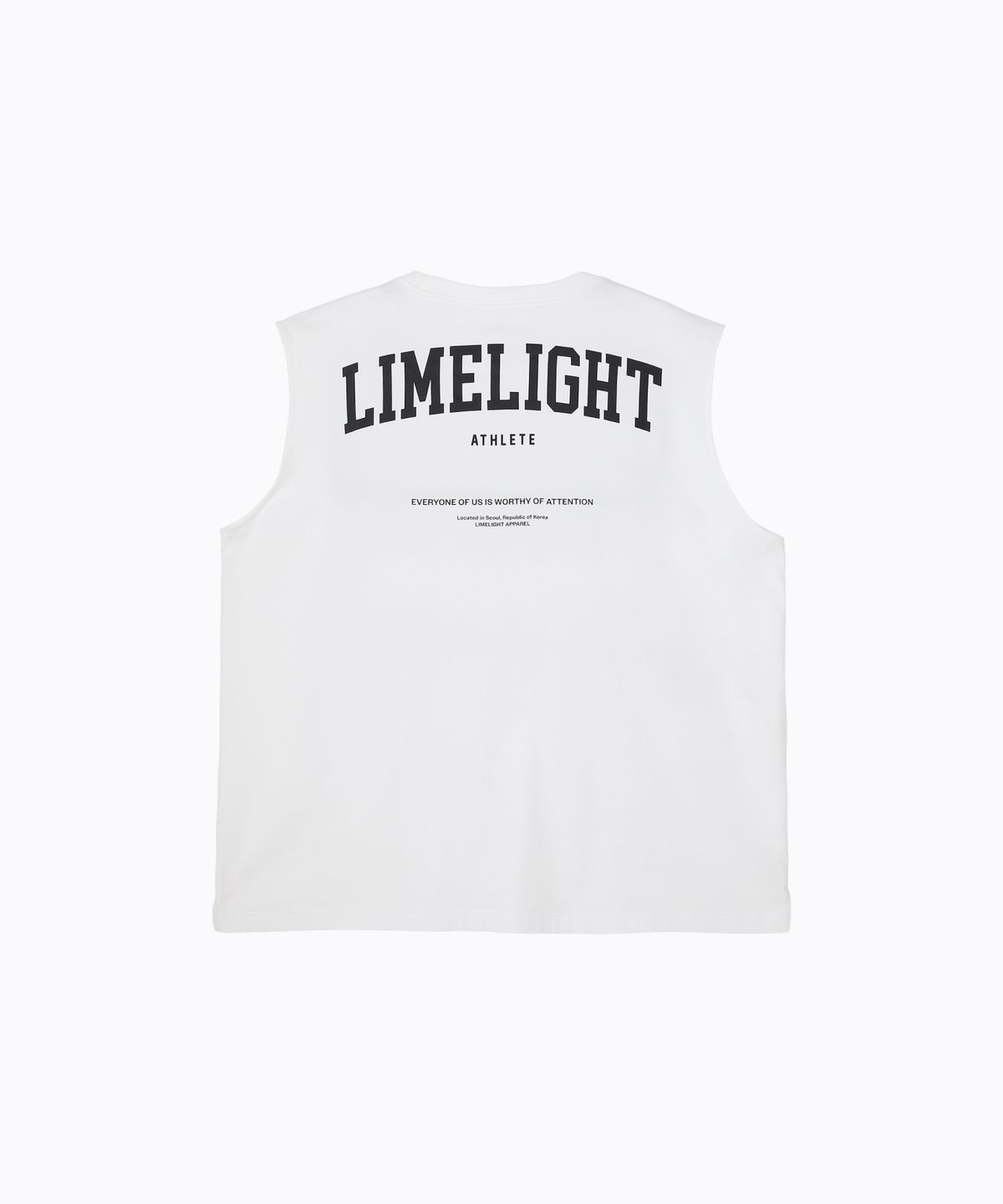 라임라잇 어패럴(LIMELIGHT APPAREL) 애슬릿 백 로고 쿨링 오버사이즈 슬리브리스 (화이트/블랙)