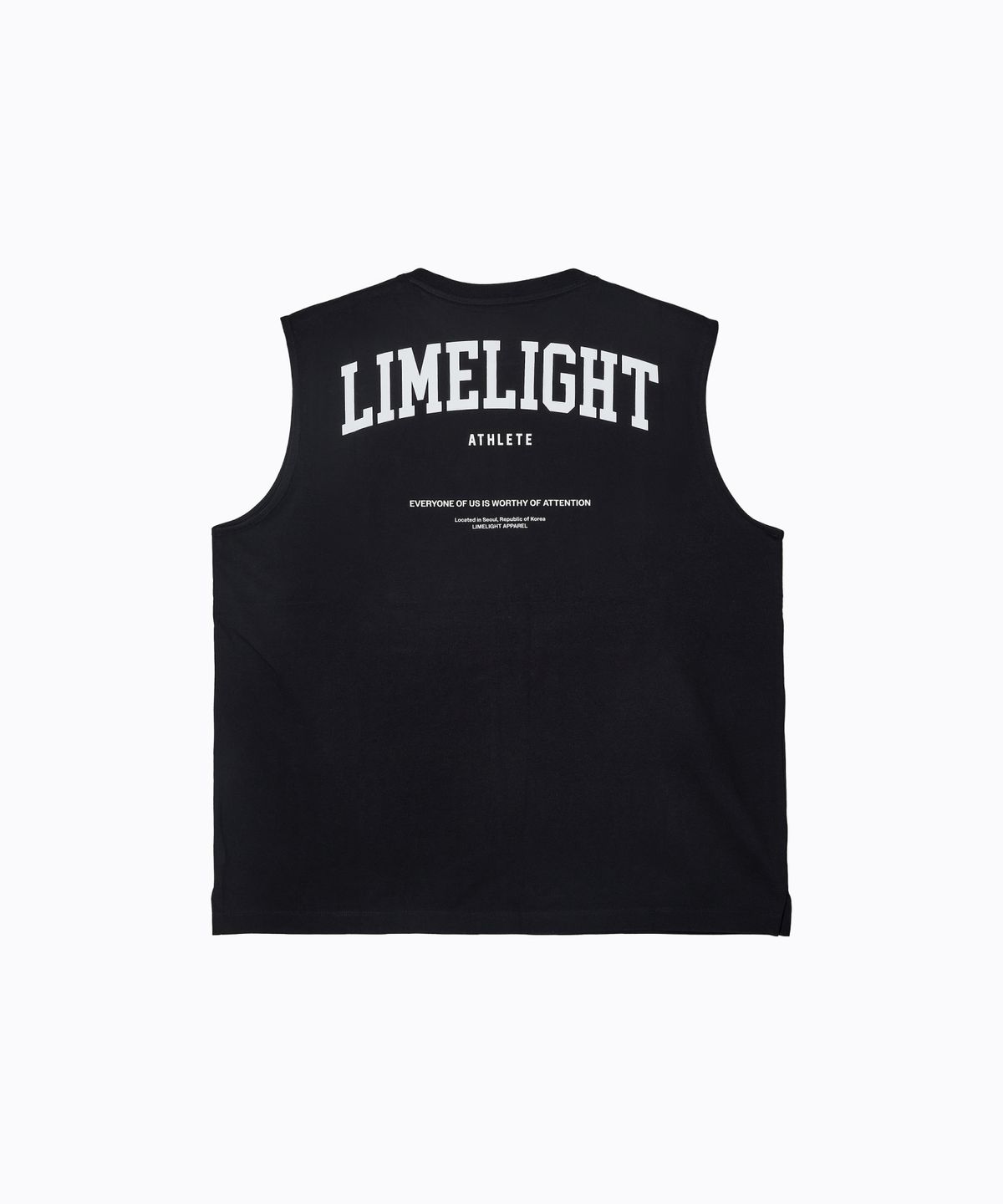 라임라잇 어패럴(LIMELIGHT APPAREL) 애슬릿 백 로고 쿨링 오버사이즈 슬리브리스 (블랙/화이트)