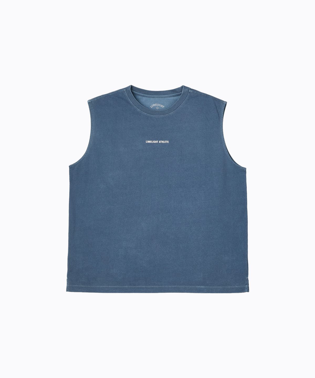 라임라잇 어패럴(LIMELIGHT APPAREL) 애슬릿 디서플린 백 로고 쿨링 오버사이즈 슬리브리스 (블루/화이트)