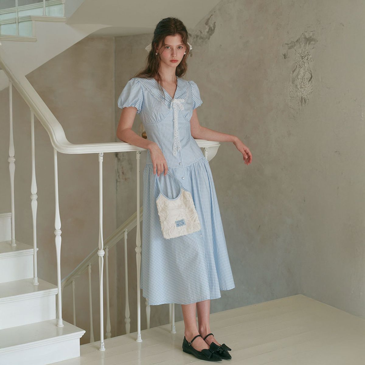 쎄무아듀(CEST MOIDEW) Cest_Gingham puff sleeve shirt dress