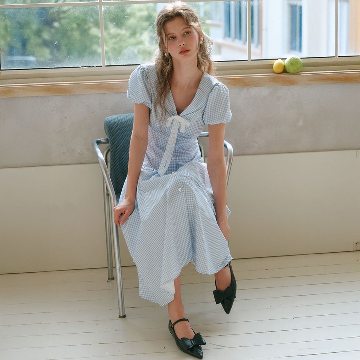 쎄무아듀(CEST MOIDEW) Cest_Gingham puff sleeve shirt dress