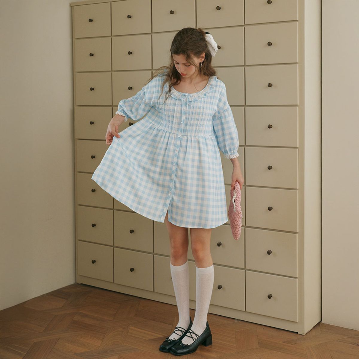 쎄무아듀(CEST MOIDEW) Cest_Gingham babydoll mini dress