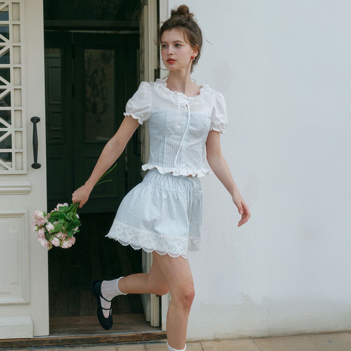 쎄무아듀(CEST MOIDEW) Cest_Gingham lace trim skirt