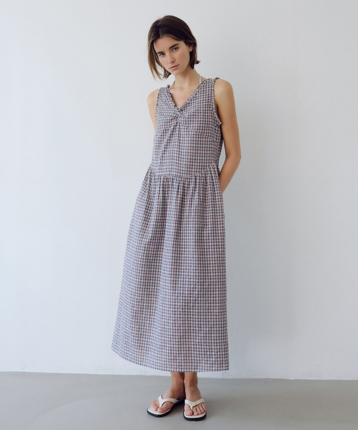 유라고(URAGO) Check V shirring dress