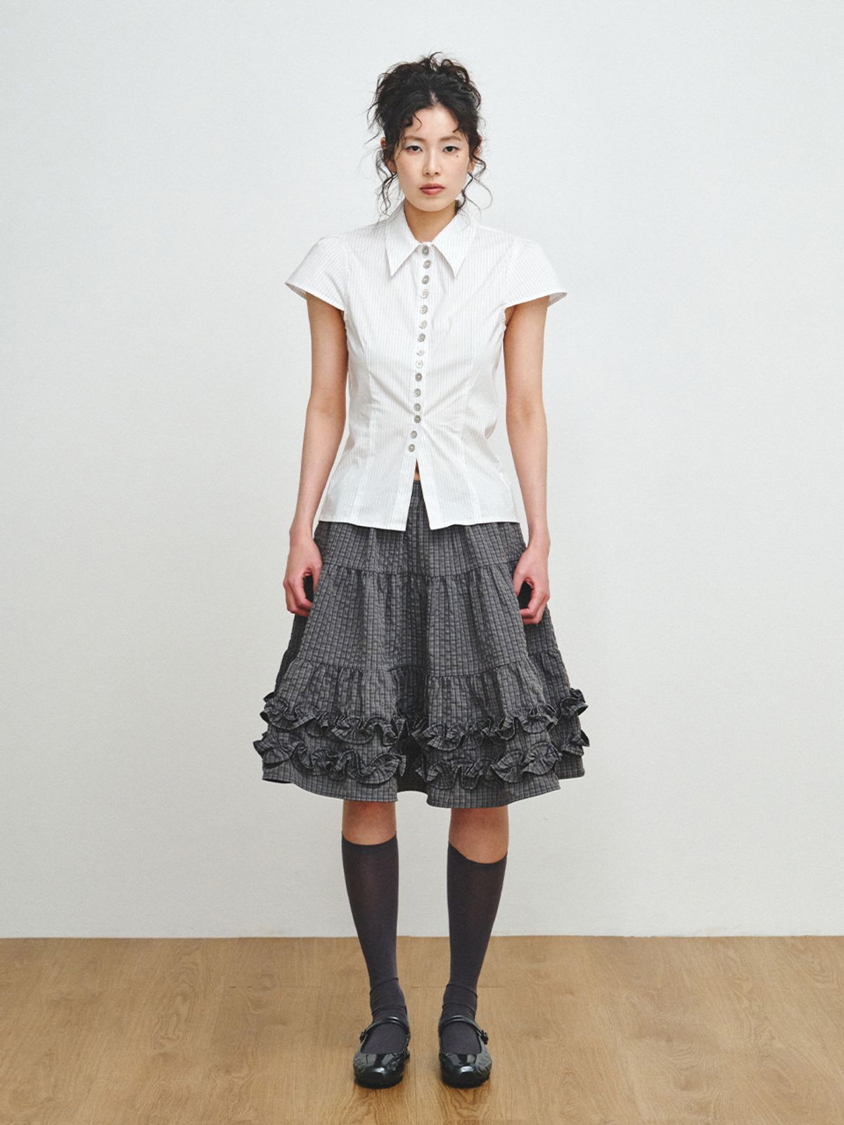 플리즈프로젝트(PLZPROJECT) CAN_CAN FRILL SKIRT, CHARCOAL