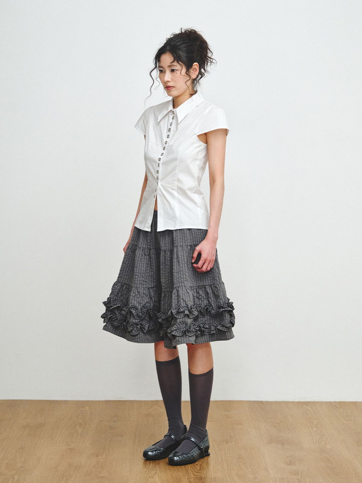 플리즈프로젝트(PLZPROJECT) CAN_CAN FRILL SKIRT, CHARCOAL