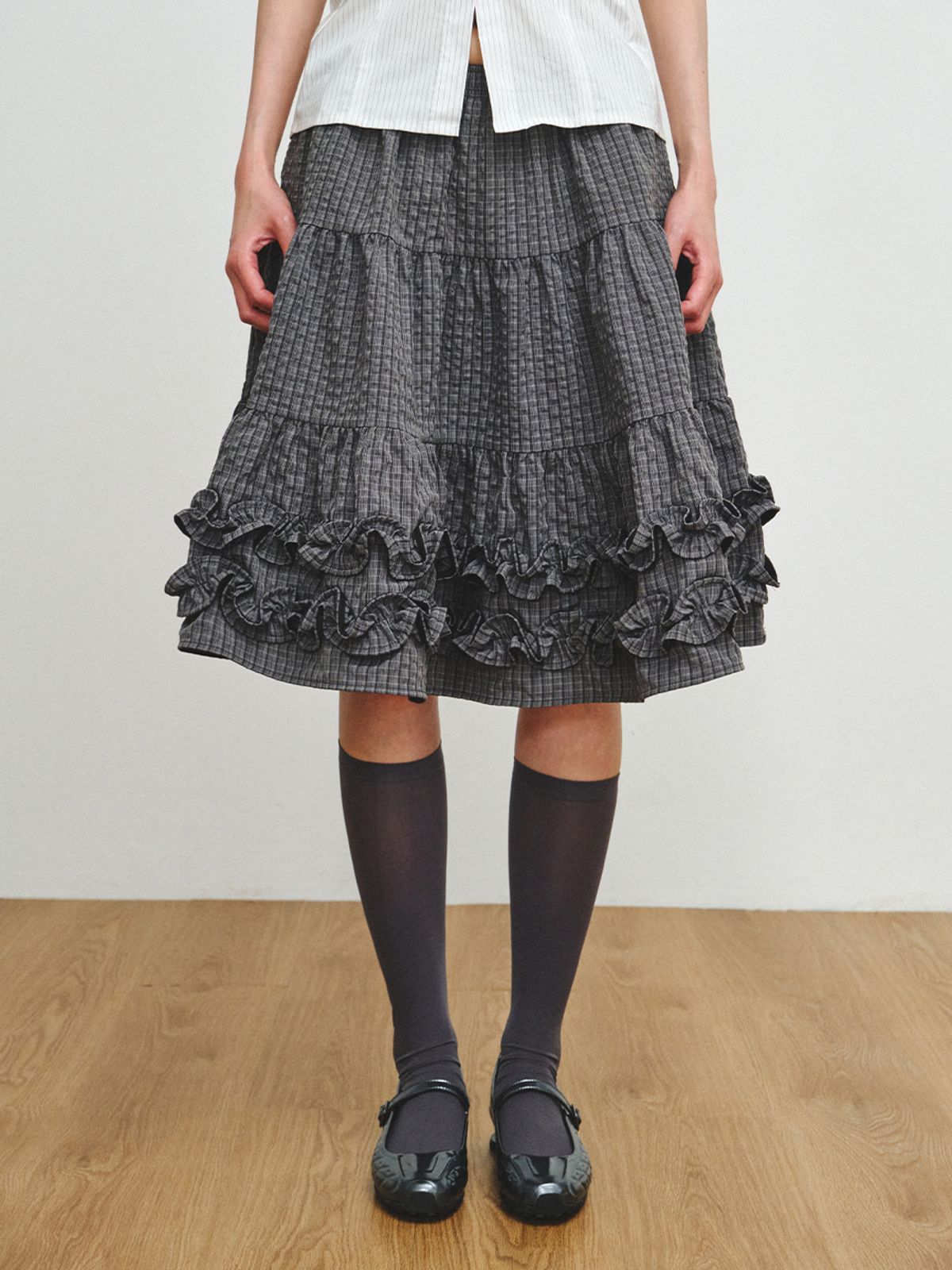 플리즈프로젝트(PLZPROJECT) CAN_CAN FRILL SKIRT, CHARCOAL