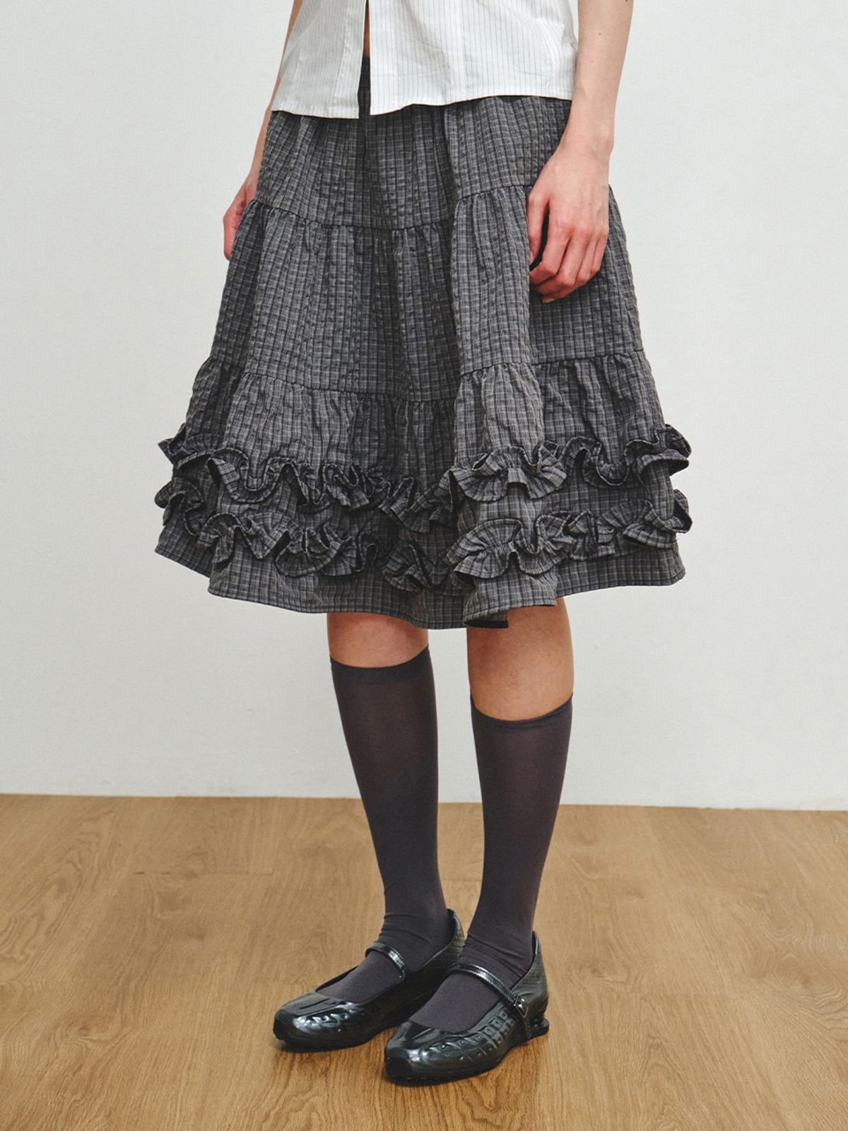 플리즈프로젝트(PLZPROJECT) CAN_CAN FRILL SKIRT, CHARCOAL