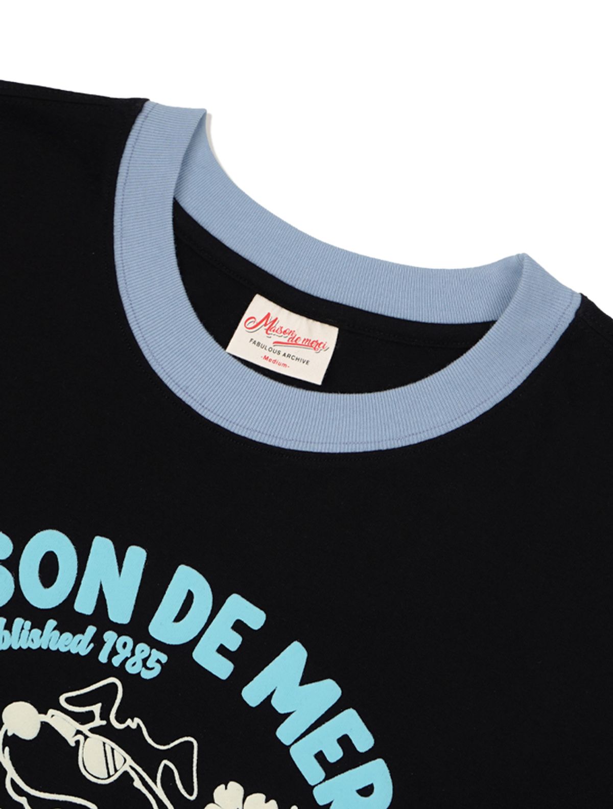라 메종 스튜디오(LA MAISON STUDIO) UNISEX 오버핏 퍼피서핑 링거 반소매 티셔츠 블랙블루(FCE2TS401M)