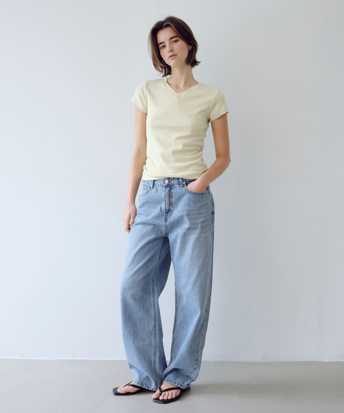 유라고(URAGO) Curved washing denim pants