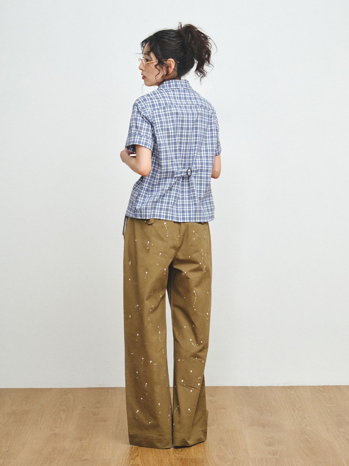 플리즈프로젝트(PLZPROJECT) CHECK CINCH-BACK HALF SHIRT, BLUE