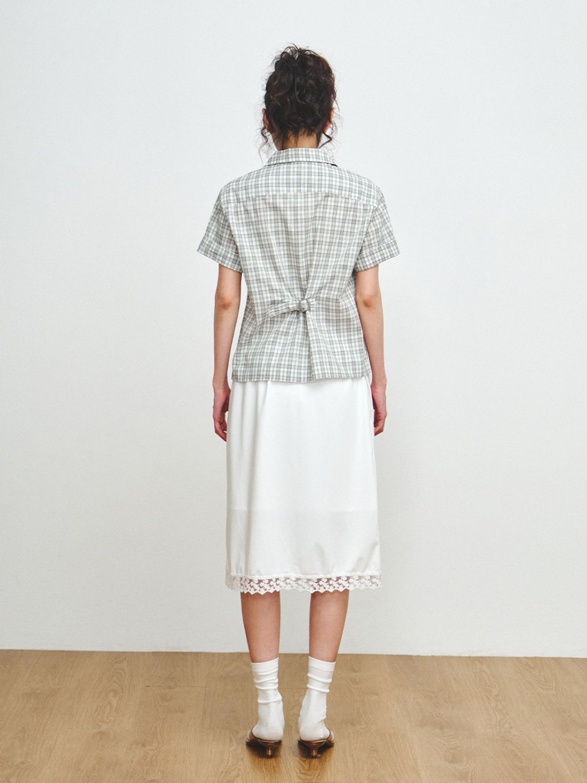 플리즈프로젝트(PLZPROJECT) CHECK CINCH-BACK HALF SHIRT, GREEN