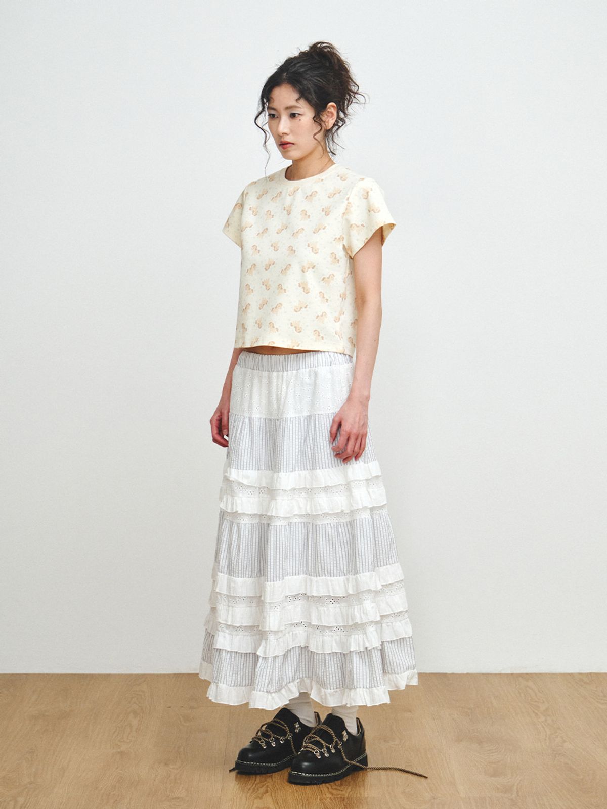플리즈프로젝트(PLZPROJECT) EYELET FRILL SKIRT, WHITE