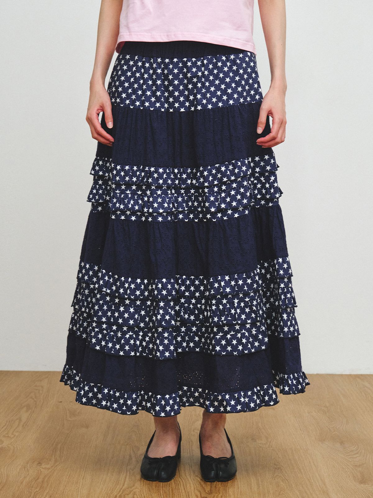 플리즈프로젝트(PLZPROJECT) EYELET FRILL SKIRT, NAVY