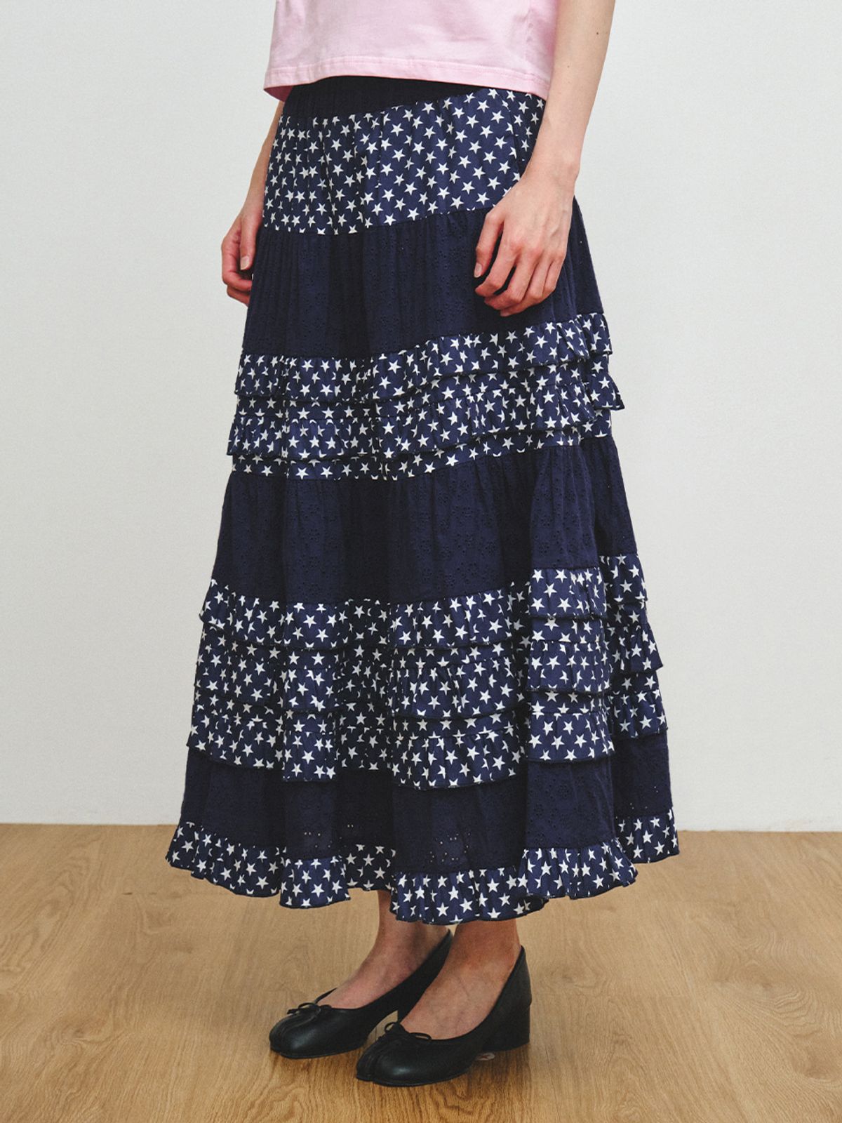 플리즈프로젝트(PLZPROJECT) EYELET FRILL SKIRT, NAVY