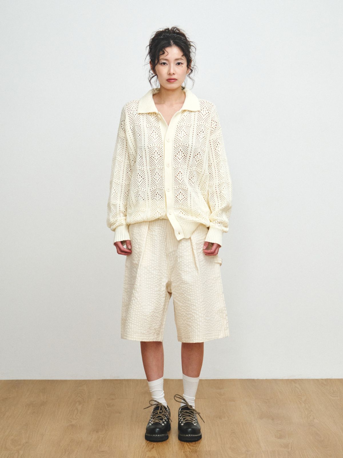 플리즈프로젝트(PLZPROJECT) GRID CHECK BERMUDA PANTS, IVORY