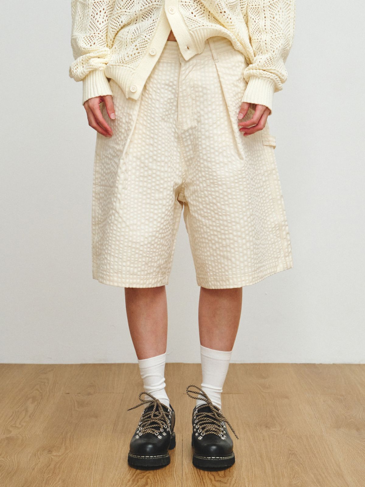 플리즈프로젝트(PLZPROJECT) GRID CHECK BERMUDA PANTS, IVORY