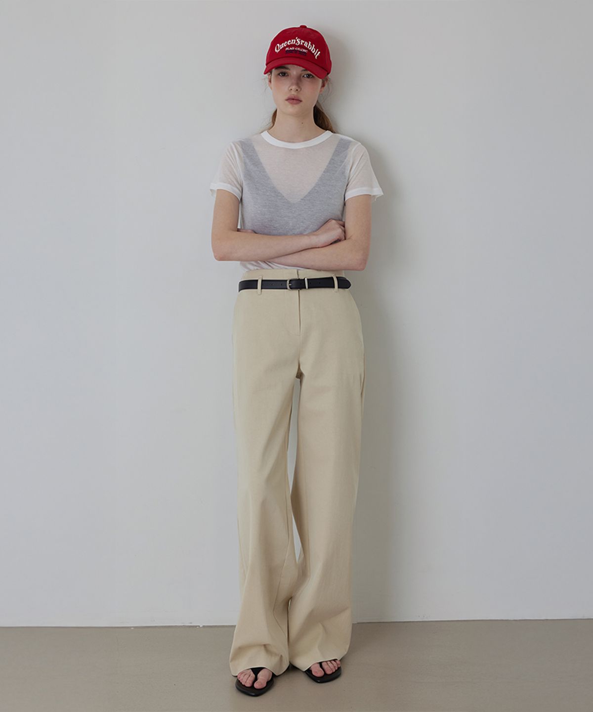 퀸스래빗(Q'SRB) Tencel See-through Round Short Sleeve T-shirt
