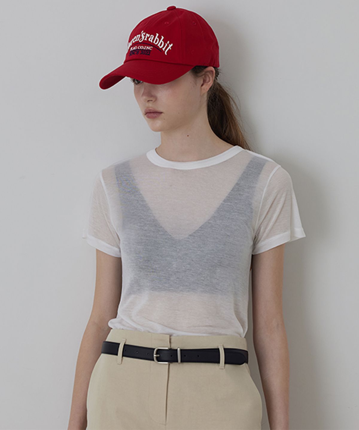 퀸스래빗(Q'SRB) Tencel See-through Round Short Sleeve T-shirt
