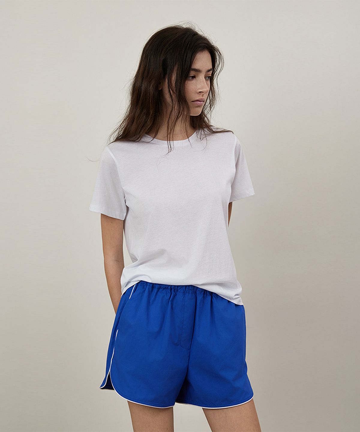 퀸스래빗(Q'SRB) Summer Silket Line Round Neck Half T-shirt