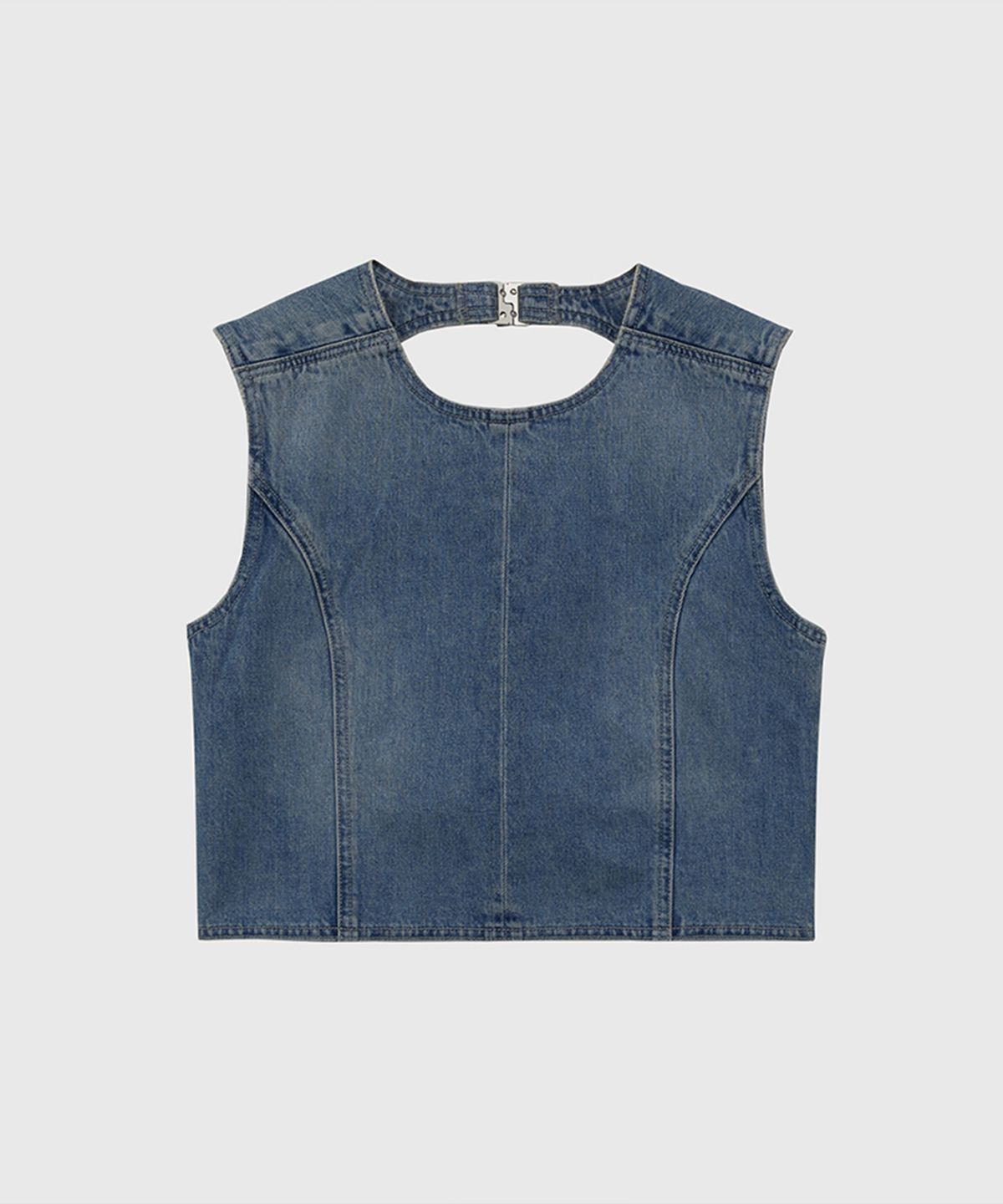 퀸스래빗(Q'SRB) Backless Snap Button Denim Vest_BLUE