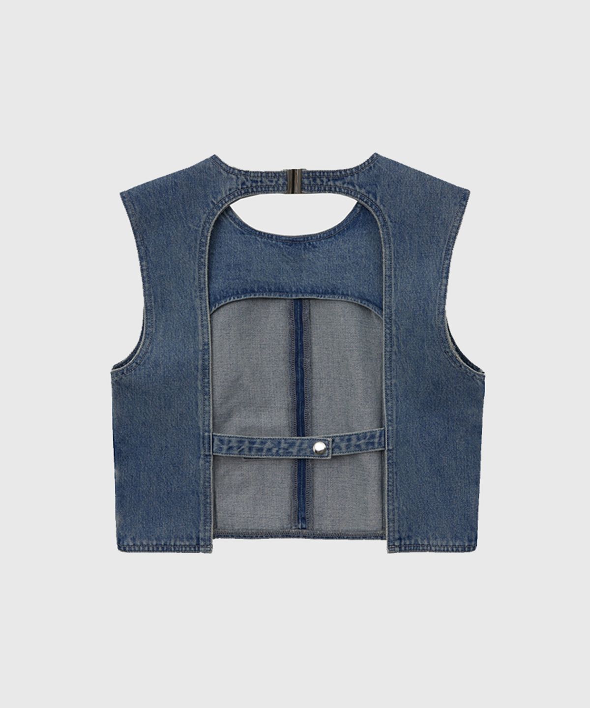 퀸스래빗(Q'SRB) Backless Snap Button Denim Vest_BLUE