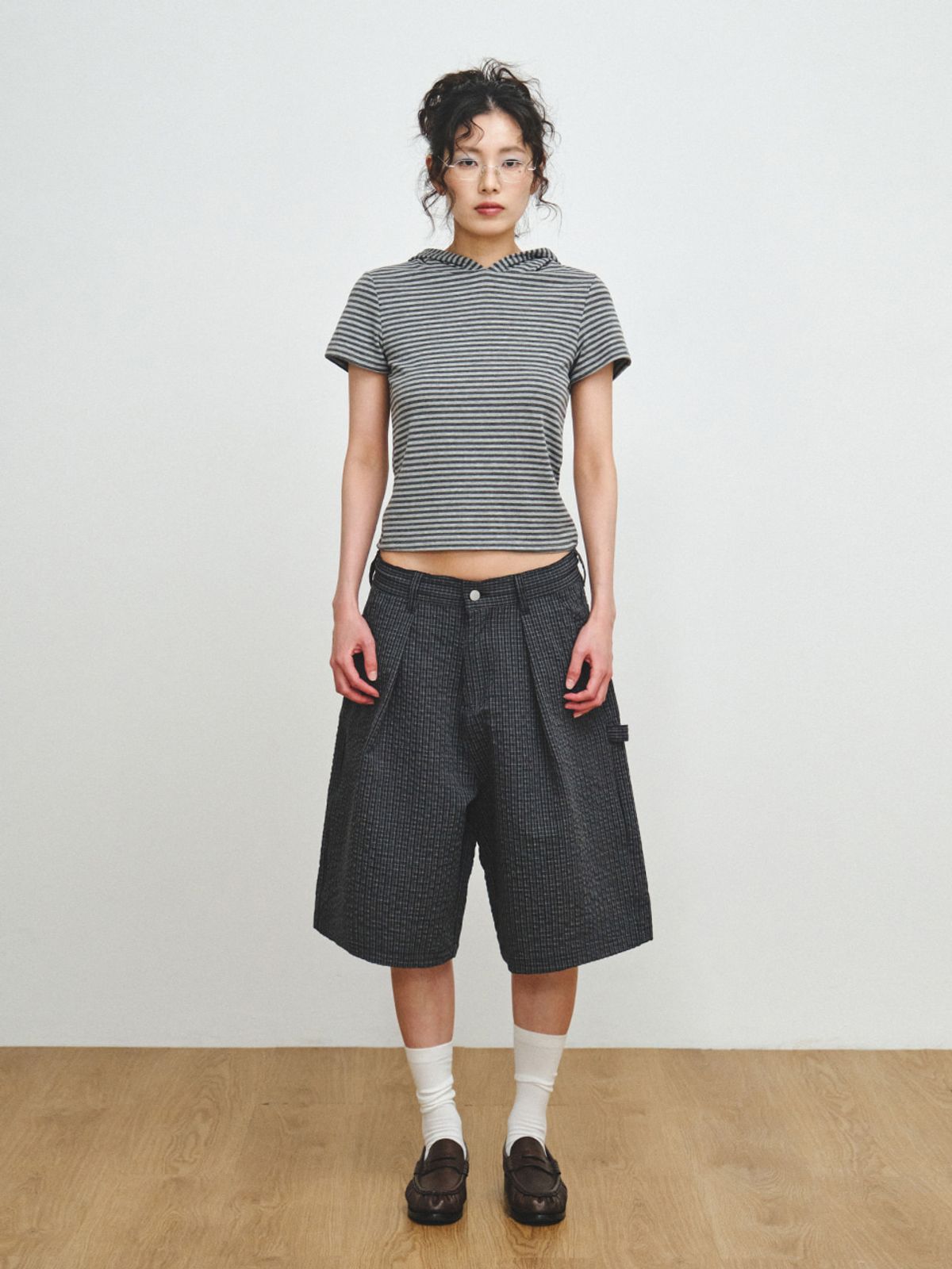 플리즈프로젝트(PLZPROJECT) GRID CHECK BERMUDA PANTS, BLACK