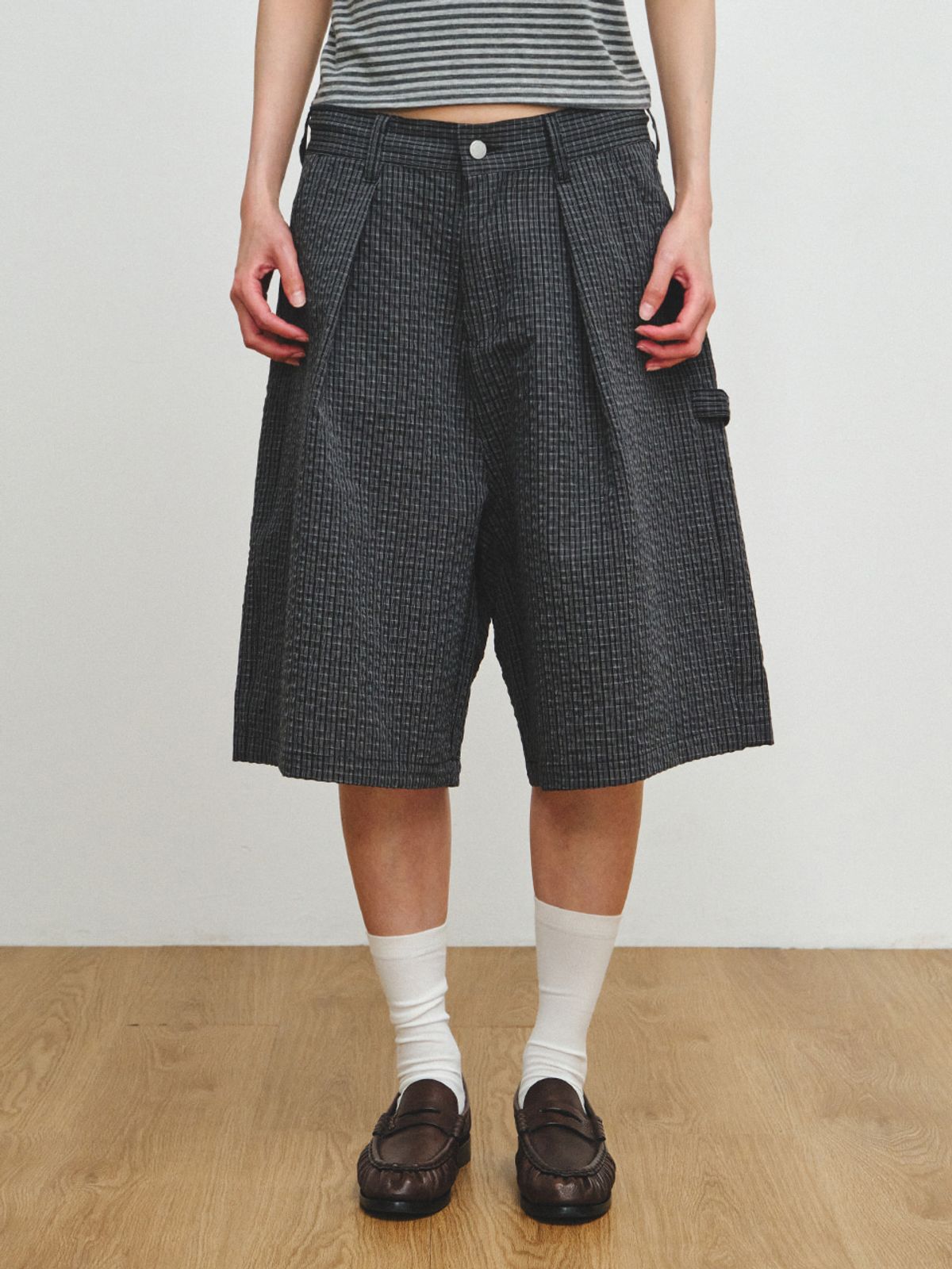 플리즈프로젝트(PLZPROJECT) GRID CHECK BERMUDA PANTS, BLACK