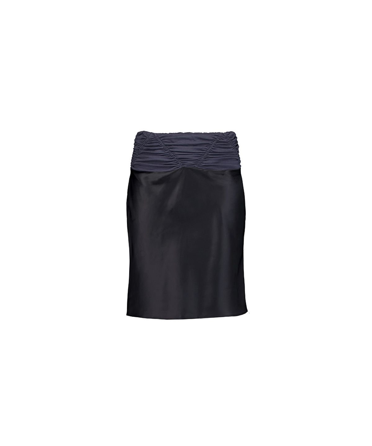 필세(PHILCE) Shirring Satin Midi Skirt, Black