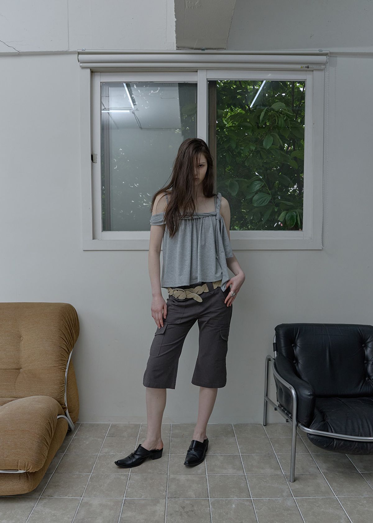 필세(PHILCE) Low capri cargo pants, Charcoal