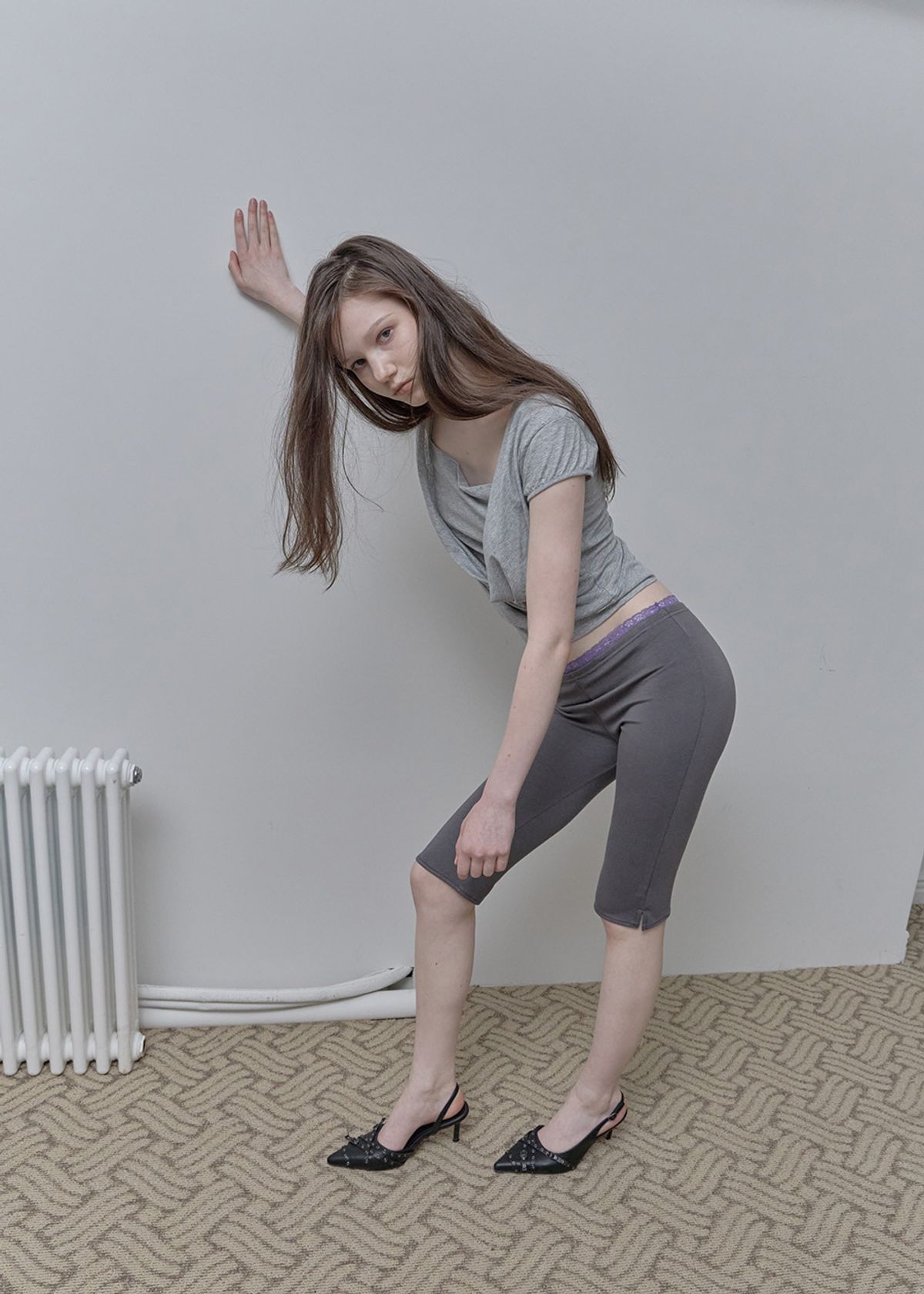 필세(PHILCE) Lace leggings pants, Charcoal