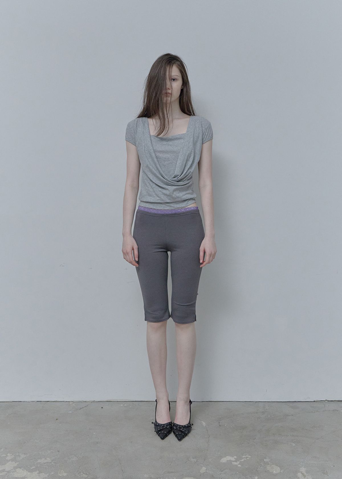 필세(PHILCE) Lace leggings pants, Charcoal