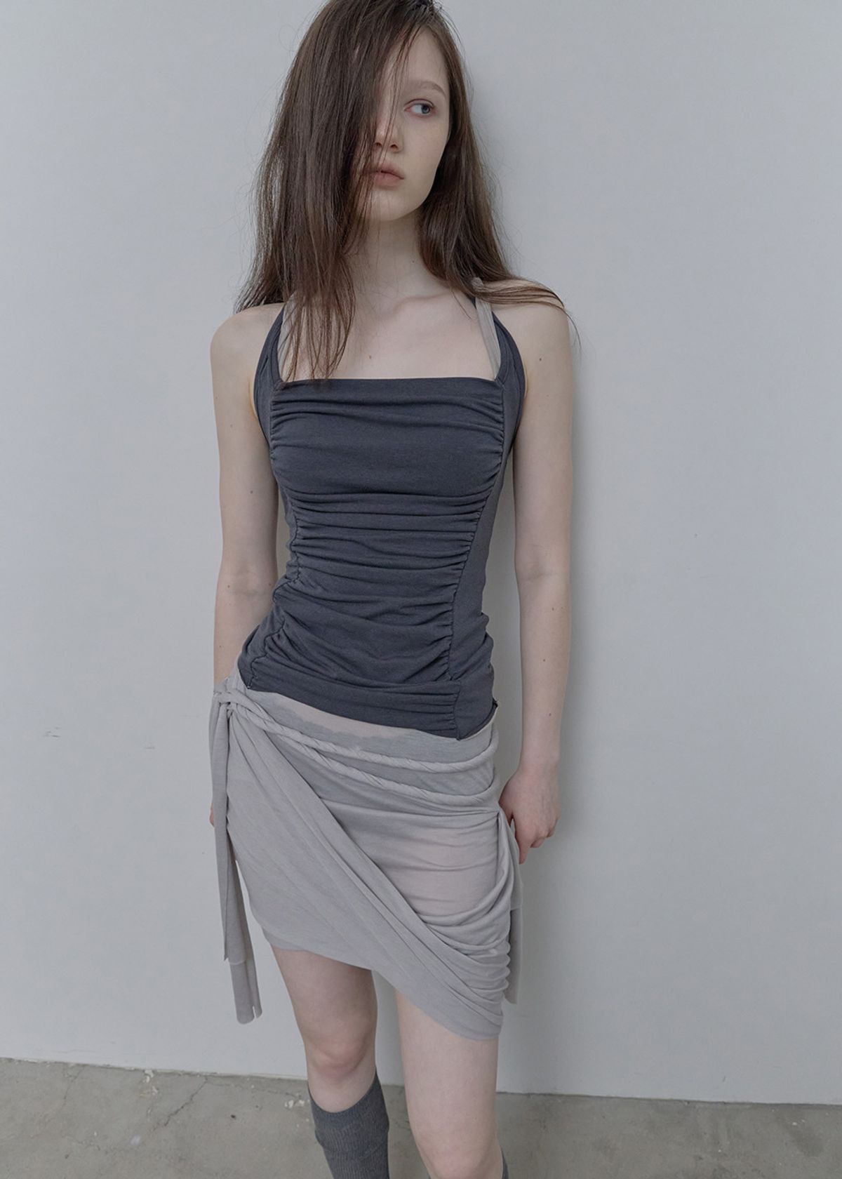 필세(PHILCE) Mixed drape Sleeveless, Navy